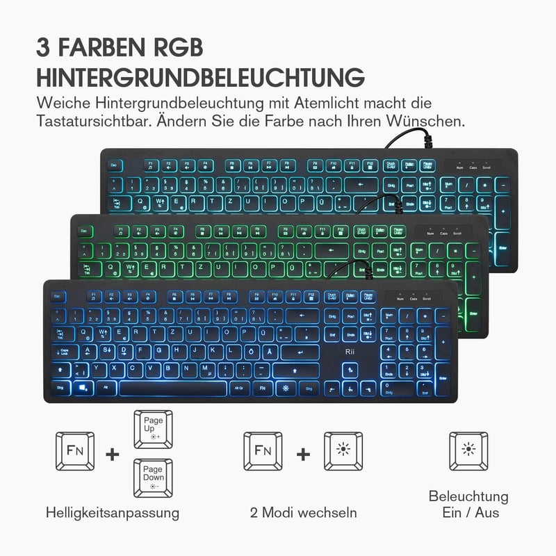 Rii Kabelgebundenes Gaming Tastatur und Maus Set mit LED Beleuchtung