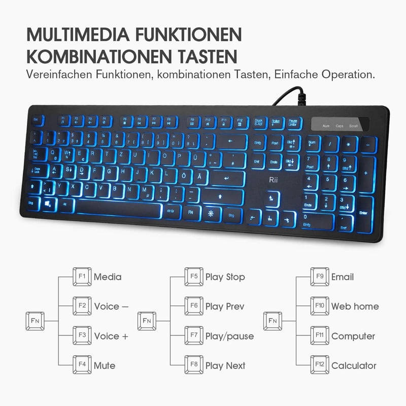 Rii Kabelgebundenes Gaming Tastatur und Maus Set mit LED Beleuchtung