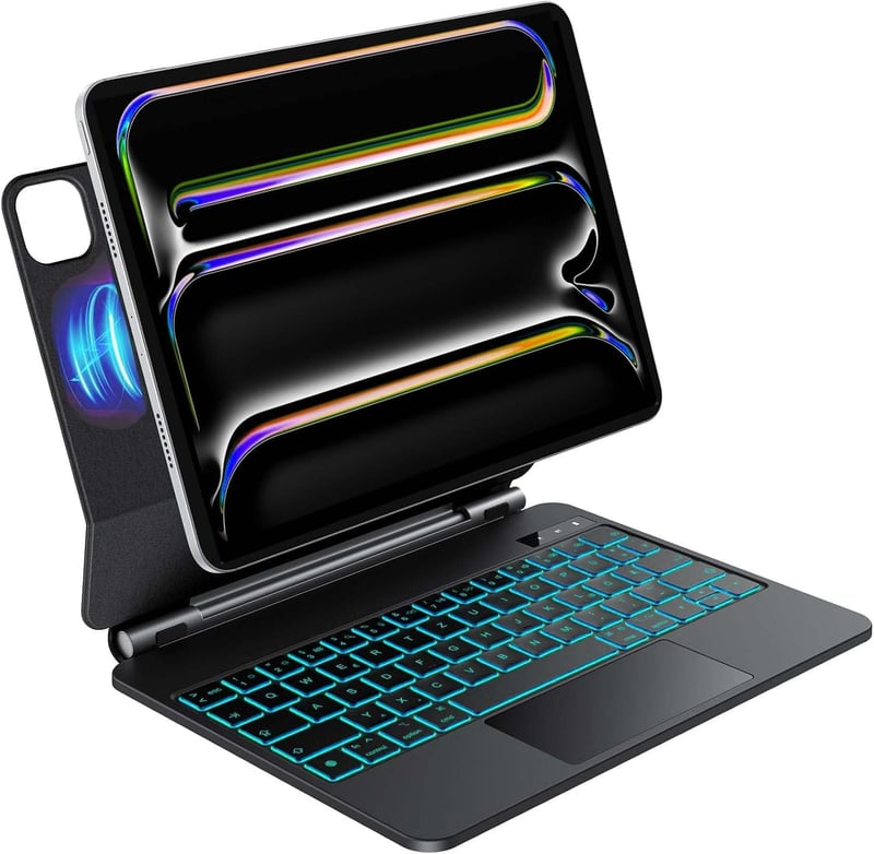 Kabellose Bluetooth-Tastatur mit Hülle für iPad Pro M4, 11 Zoll, QWERTZ, beleuchtet, schwarz