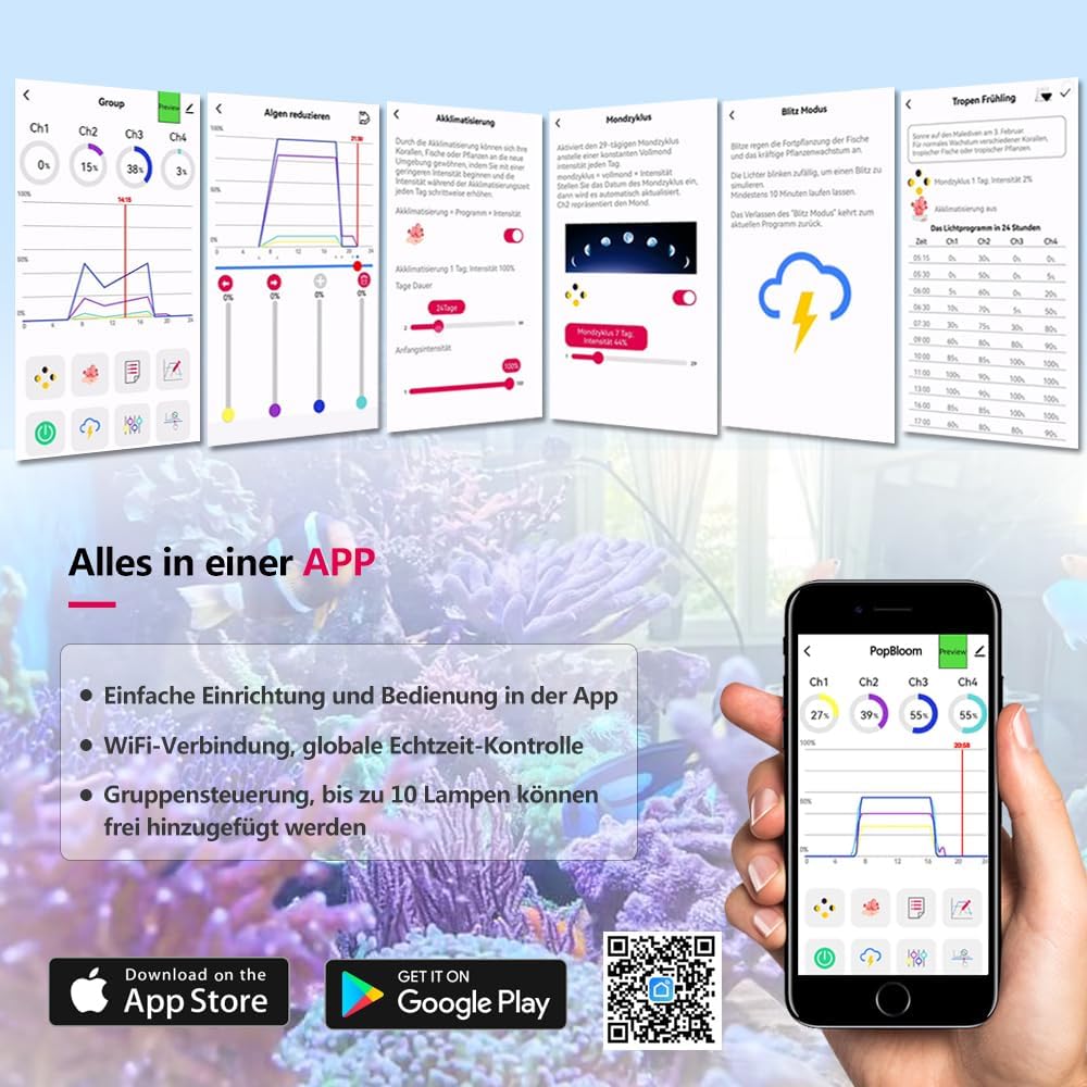 PopBloom WiFi Riffbeleuchtung 600W für Salzwasser-Aquarien mit App-Steuerung