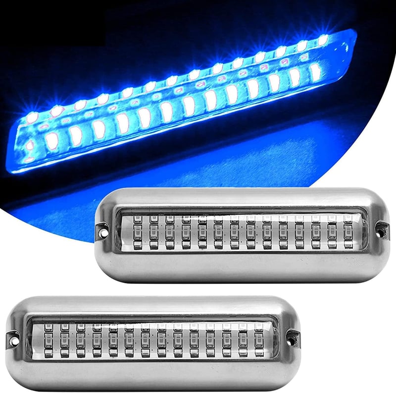 Unterwasser LED Leuchten für Boote, 2er Set, IP68 wasserdicht, Edelstahl, blau