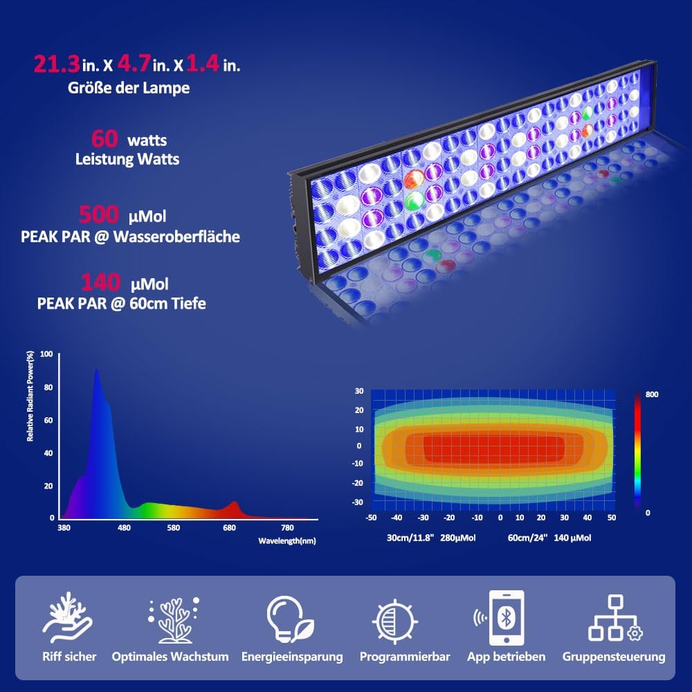 PopBloom LED-Aquariumbeleuchtung für Salzwasser 100-140 cm