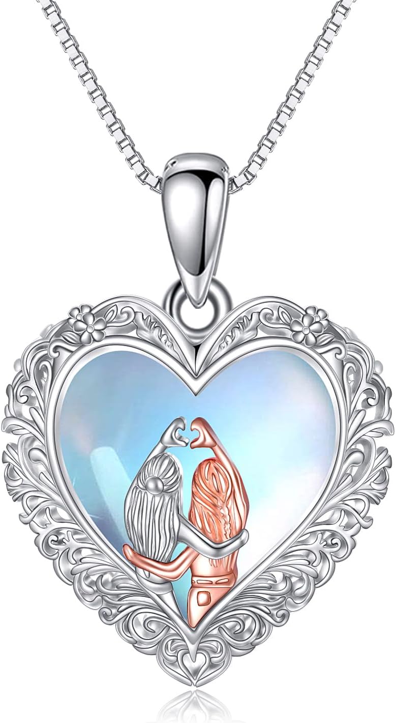 925 Sterling Silber Halskette für Schwestern mit Mondstein und Herzanhänger