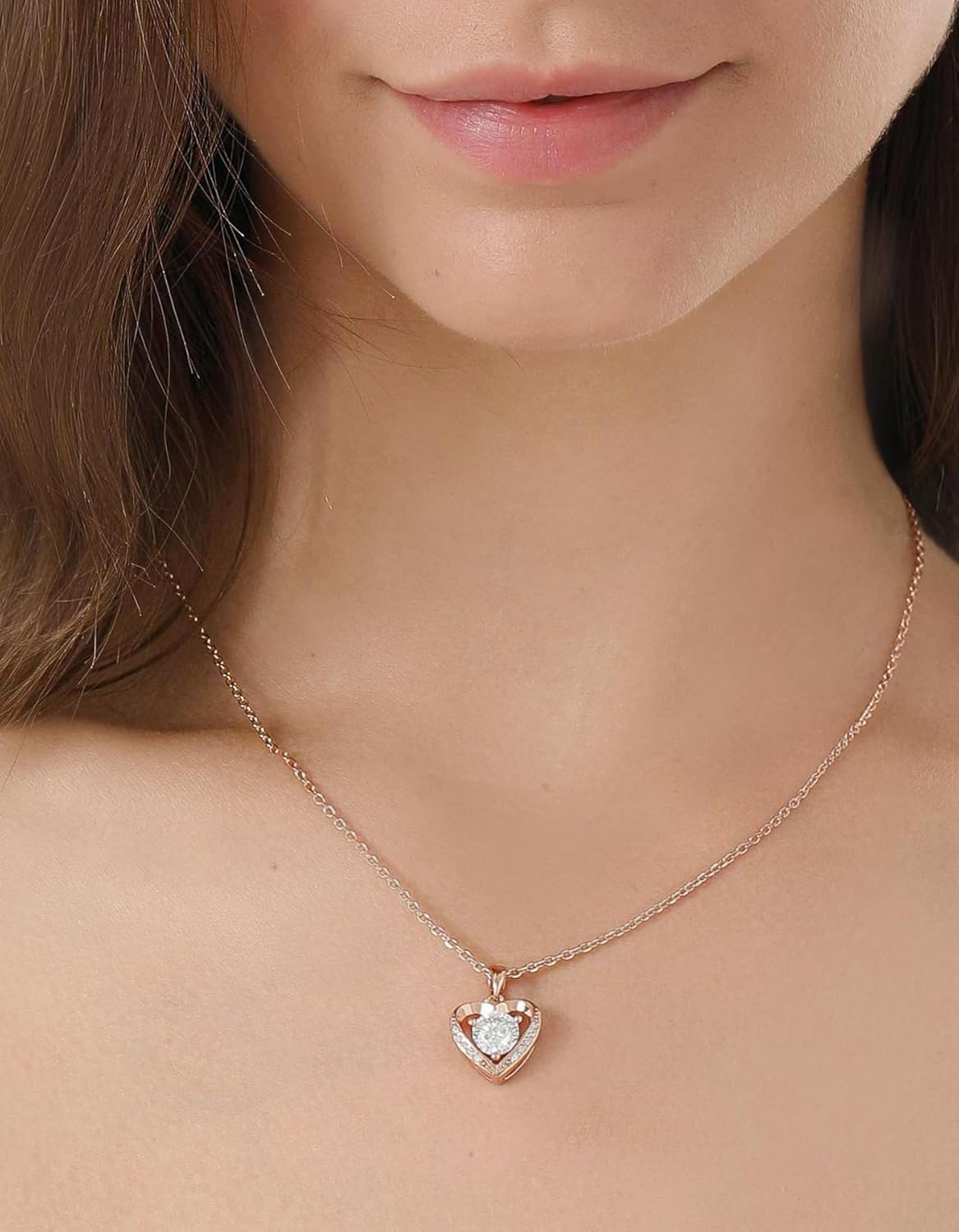 Valentinstagsgeschenk: Damen Herzanhänger-Kette aus 925 Silber mit Moissanite