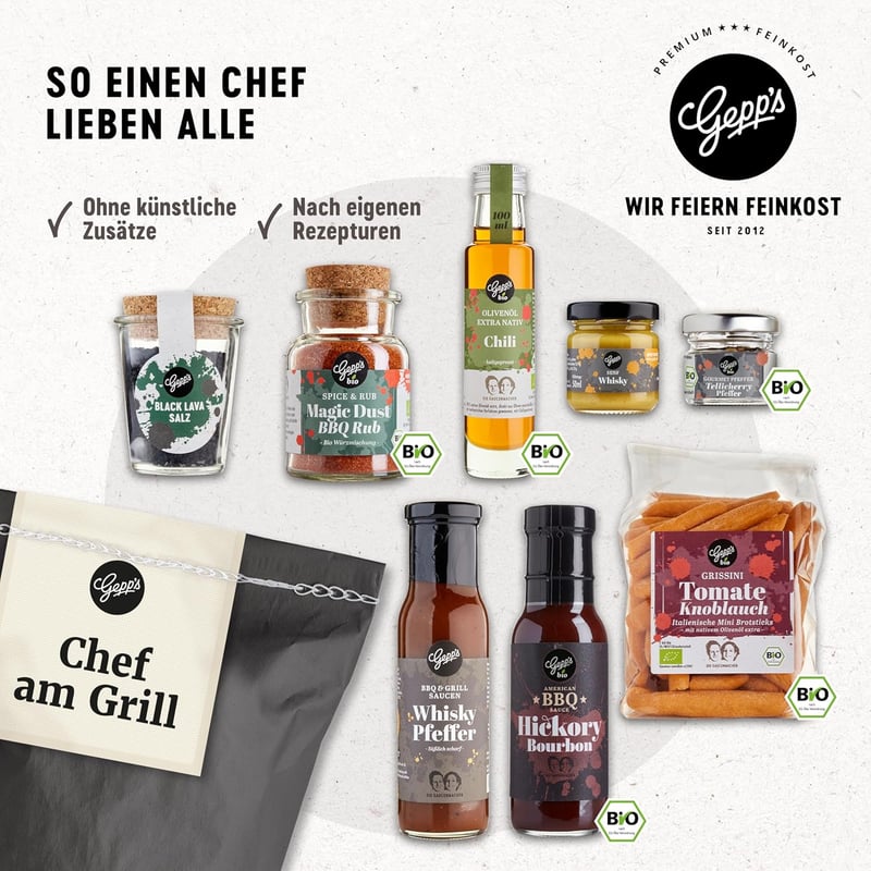 Grill-Geschenkkorb für Männer mit Saucen, Öl und Gewürzen