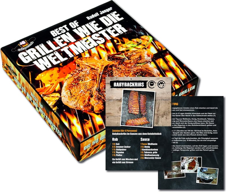 Grill-Rezeptsammlung: Geschenk-Box mit 52 Karten für Grillliebhaber
