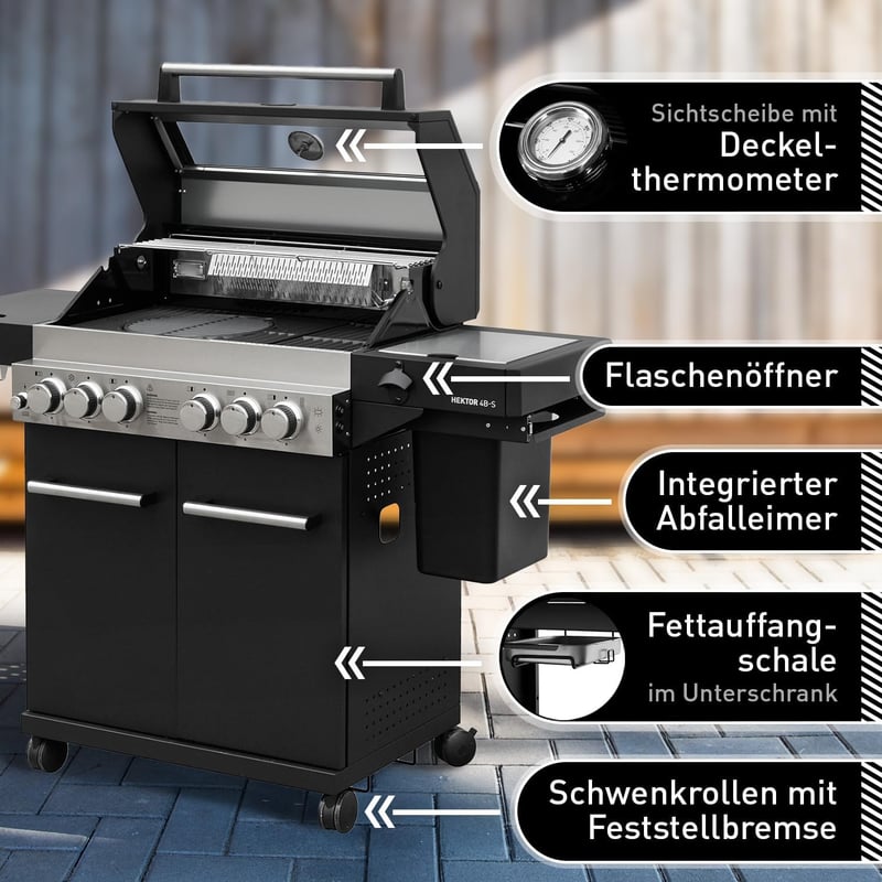 Feuergott Hektor 4B-S Edelstahl-Gasgrill mit 4 Brennern