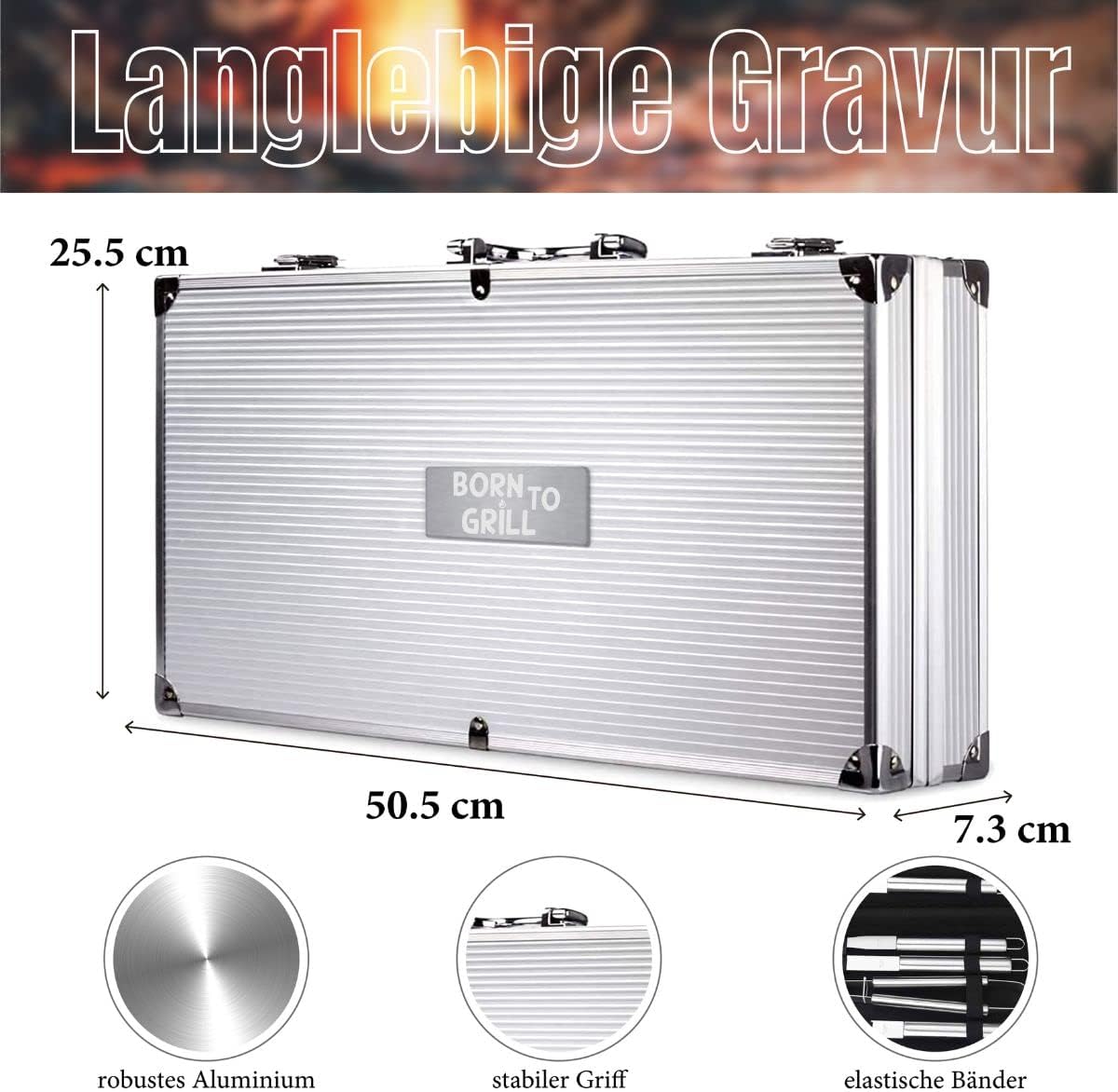 Personalisierter Grillkoffer 30-teilig mit Gravur – Geschenk für Männer