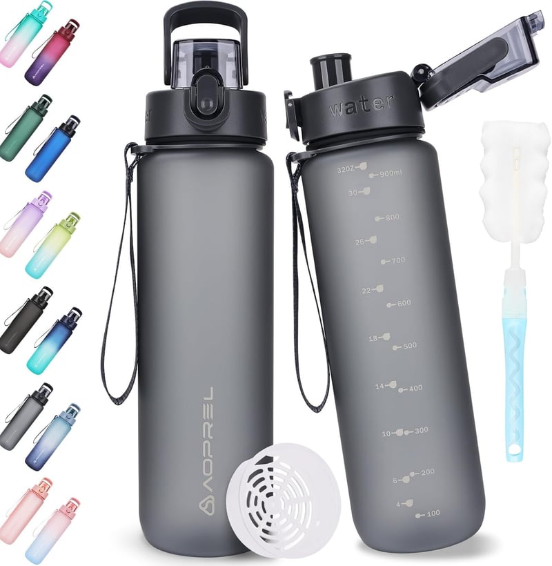 AOPREL 1L Sporttrinkflasche aus Tritan, BPA-frei, auslaufsicher mit Filter