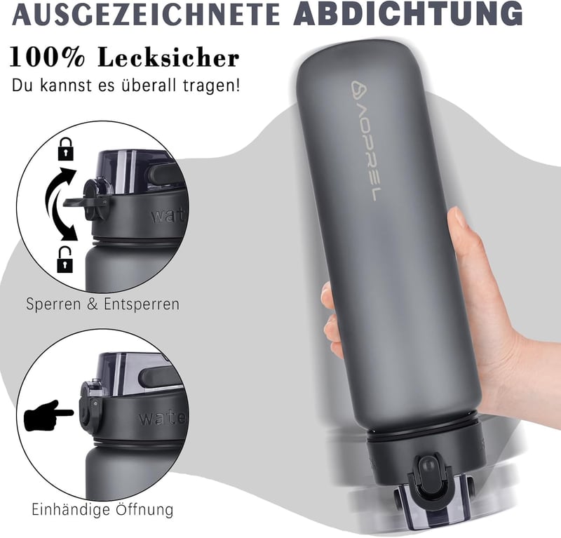 AOPREL 1L Sporttrinkflasche aus Tritan, BPA-frei, auslaufsicher mit Filter