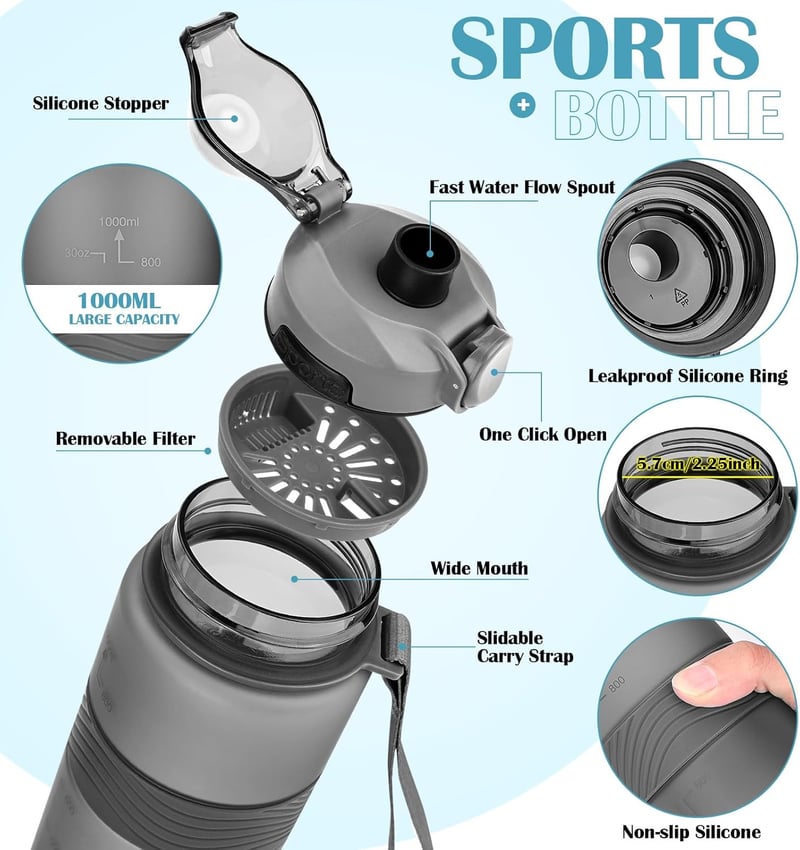 Sport Trinkflasche 1L, BPA-frei und auslaufsicher, ideal für Fitness und Reisen