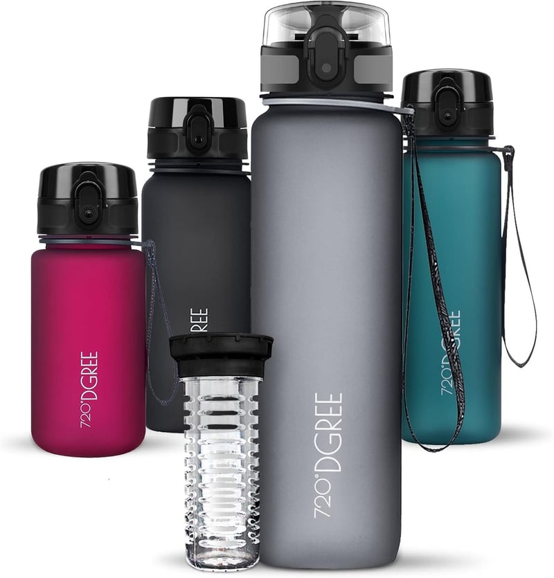 720°DGREE BPA-freie Trinkflasche 1L mit Früchtebehälter für Sport