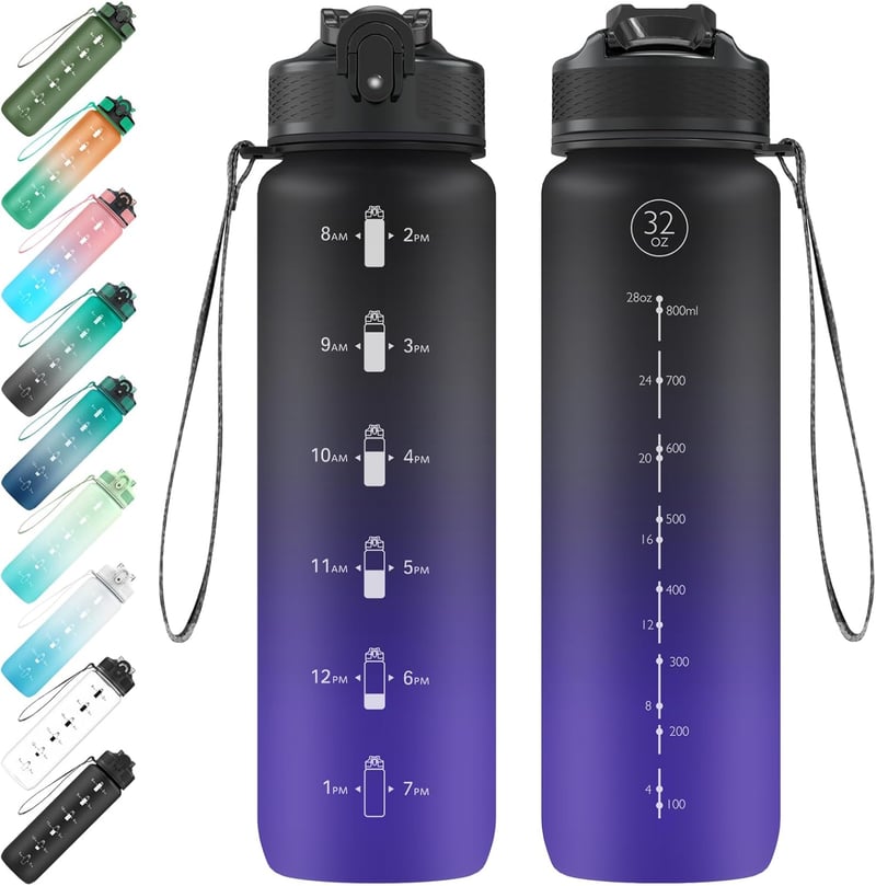 Wasserflasche 1L mit Strohhalm, auslaufsicher, BPA-frei, für Sport und Fitness
