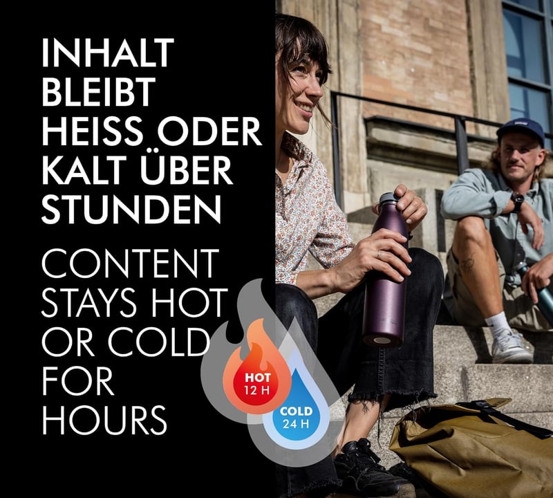 Isolierflasche aus Edelstahl, kohlensäurefest, 0,75l, 12h heiß, 24h kalt