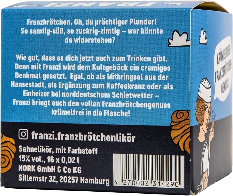 Franzbrötchen-Likör 16 x 20 ml - samtig, mit Zimt und karamellisiertem Zucker