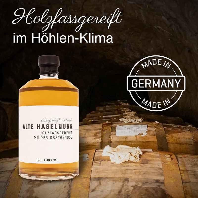 Geschenkset Haselnuss Schnaps in edler Holzbox 0,7 L & 2x 0,02 L