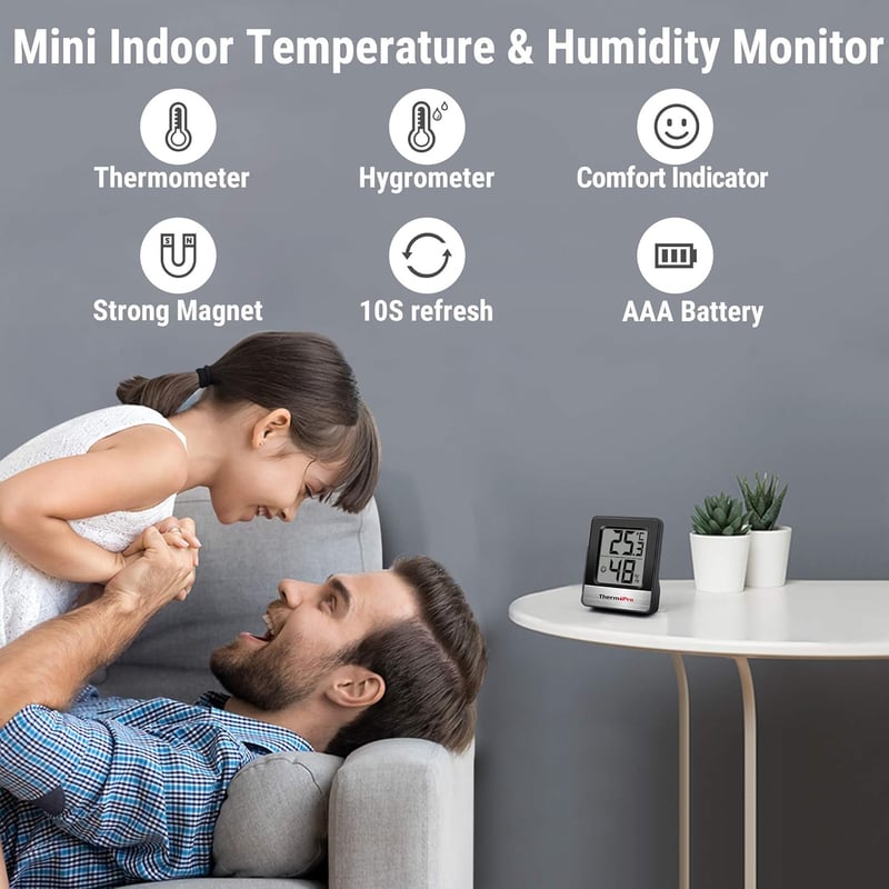 ThermoPro TP49B digitales Mini Thermo-Hygrometer mit Smiley-Indikator