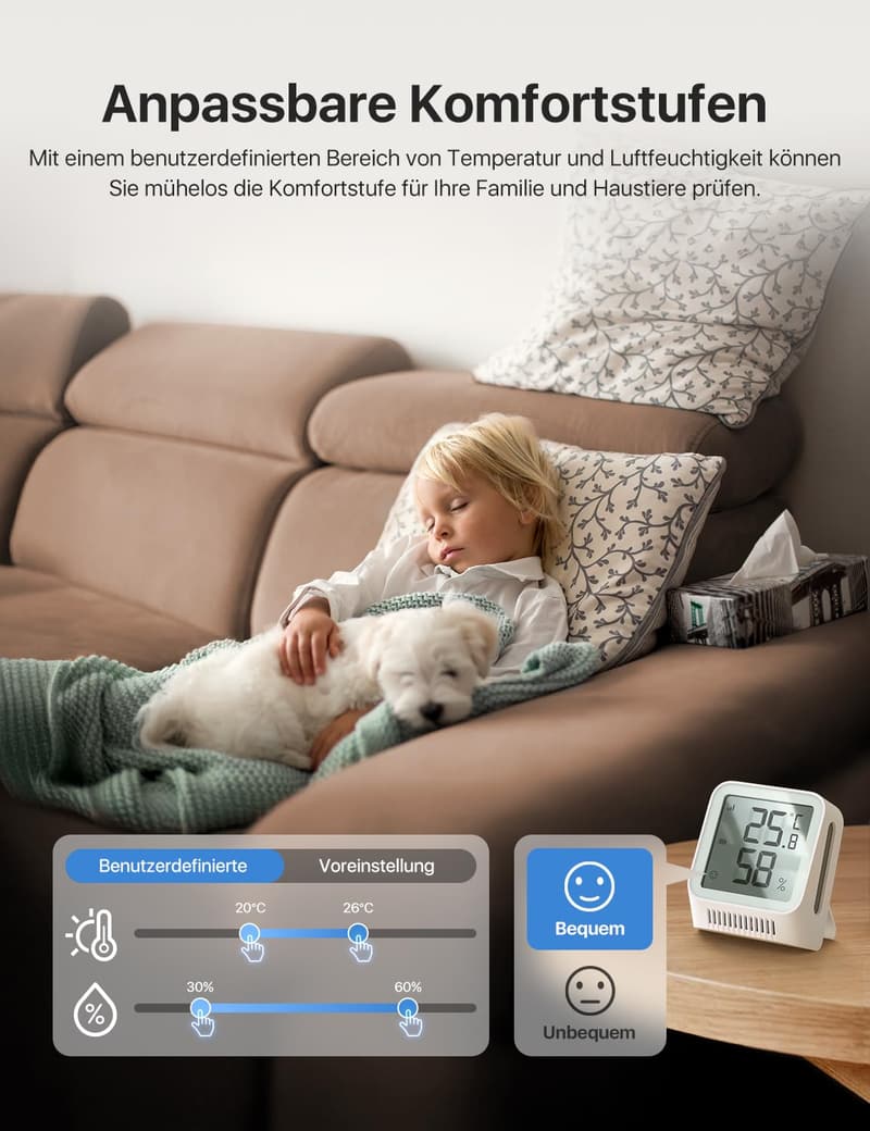 WLAN Thermometer Hygrometer für Innenräume mit App - Smiley-Indikator