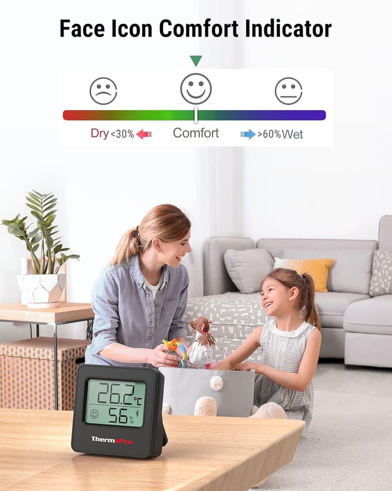 ThermoPro TP357B Bluetooth Hygrometer mit APP für Innenräume, Schwarz