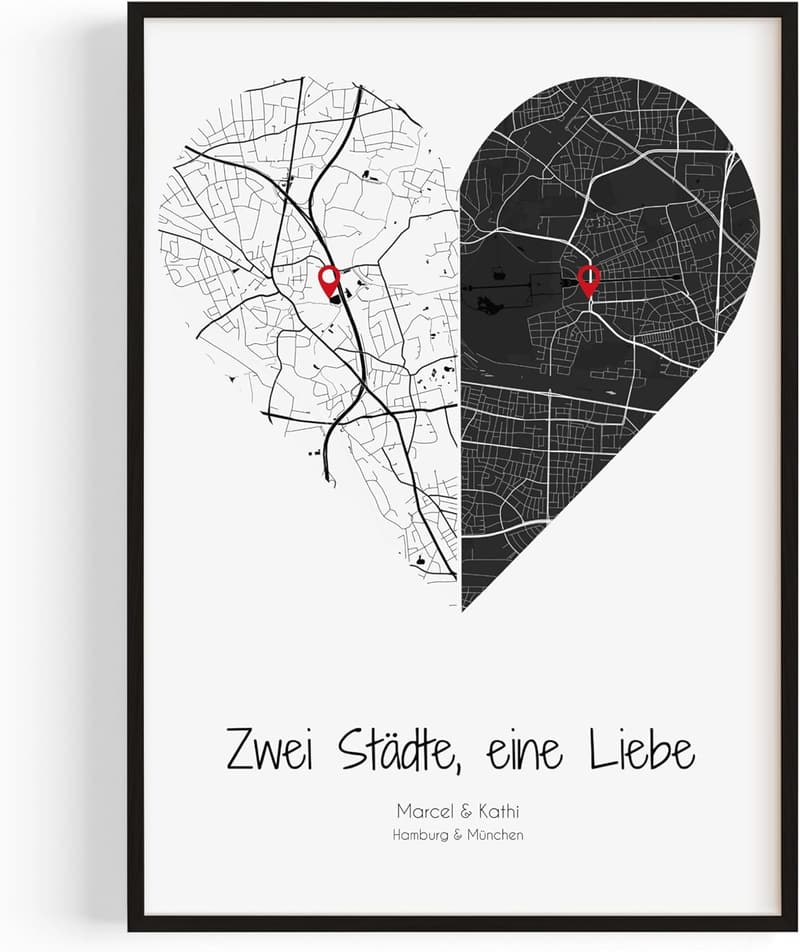 Personalisierte Geschenkkarten mit Koordinaten für Paare
