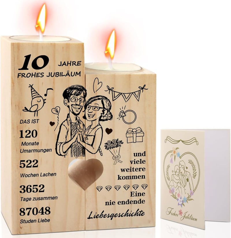 Rosenhochzeit Geschenk: Holz Kerzenständer für Paare