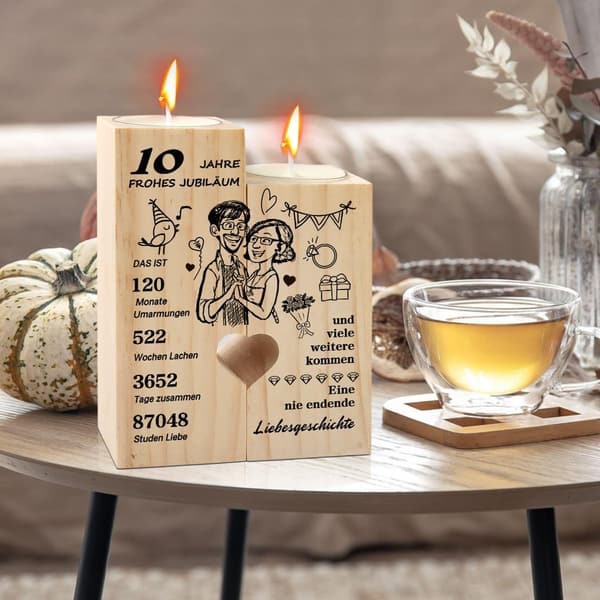 Rosenhochzeit Geschenk: Holz Kerzenständer für Paare