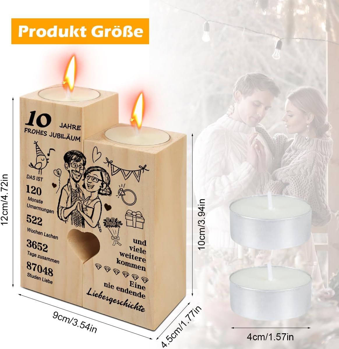 Rosenhochzeit Geschenk: Holz Kerzenständer für Paare