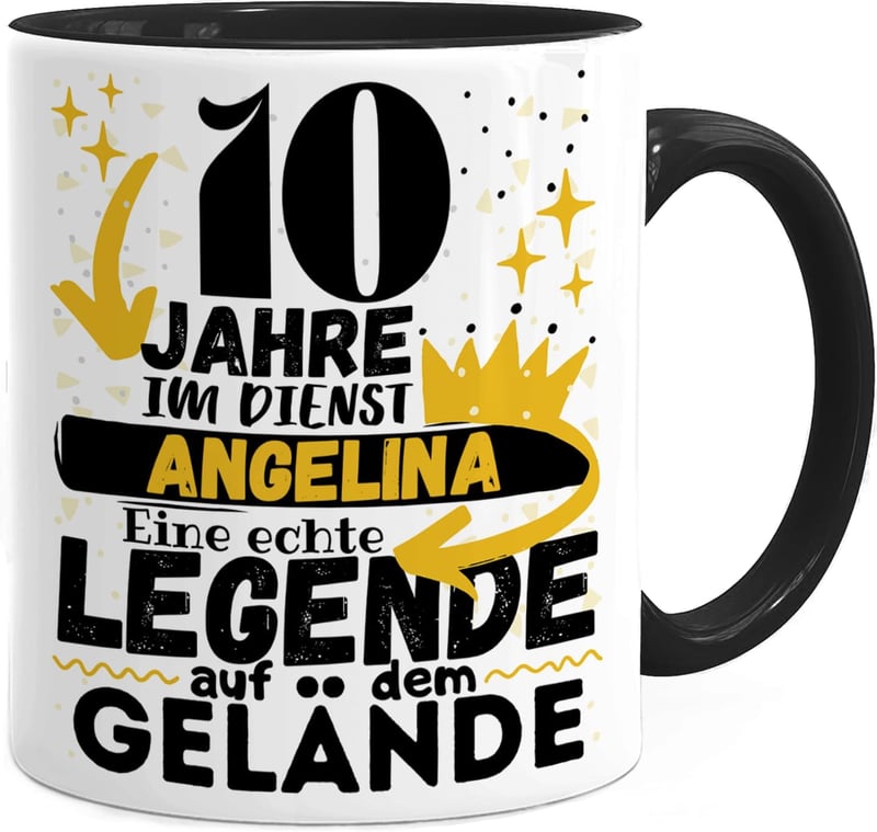 10-jähriges Dienstjubiläum Tasse personalisiert - Schwarz - Büro Geschenk