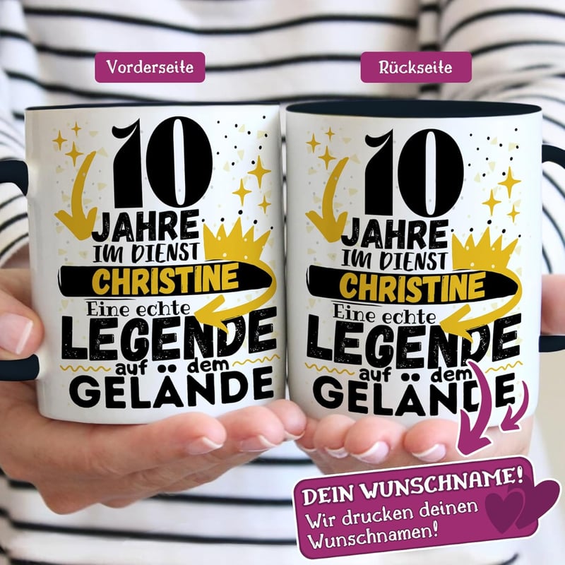 10-jähriges Dienstjubiläum Tasse personalisiert - Schwarz - Büro Geschenk