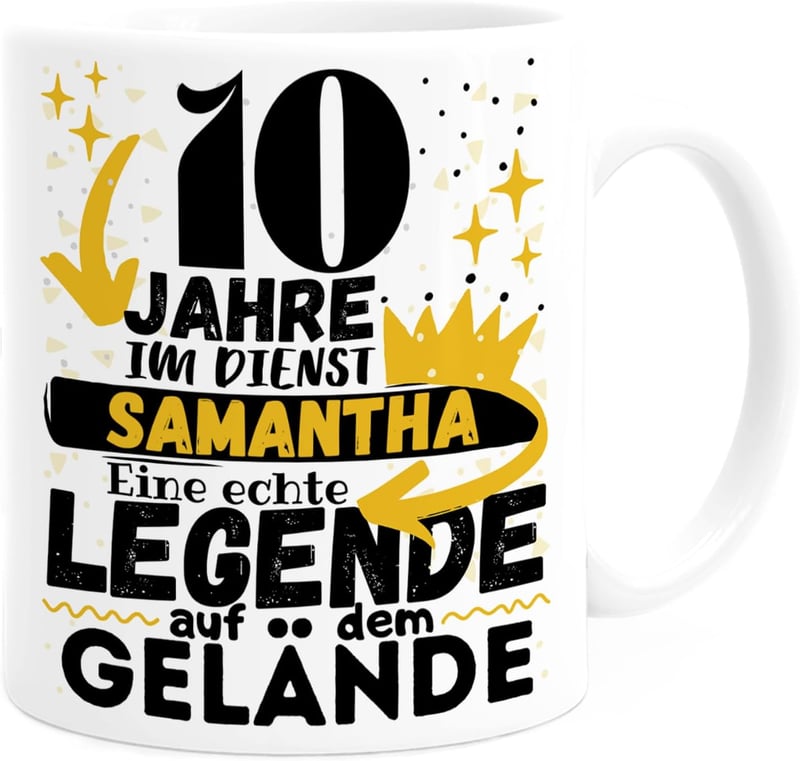 10-jähriges Dienstjubiläum personalisierte Tasse für Kollegen