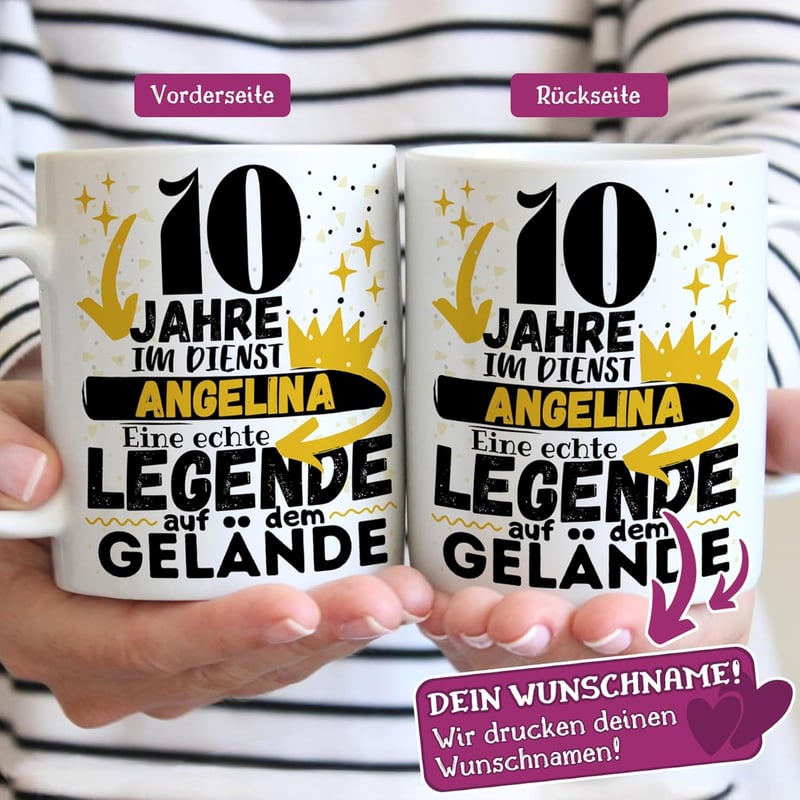 10-jähriges Dienstjubiläum personalisierte Tasse für Kollegen