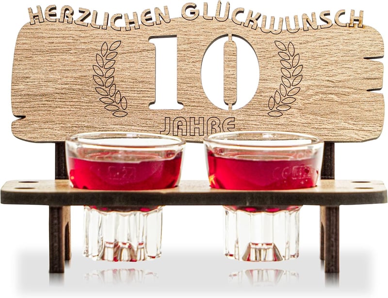 Jubiläumsgeschenk: Schnapsbank mit 2 Gläsern - 10 Jahre