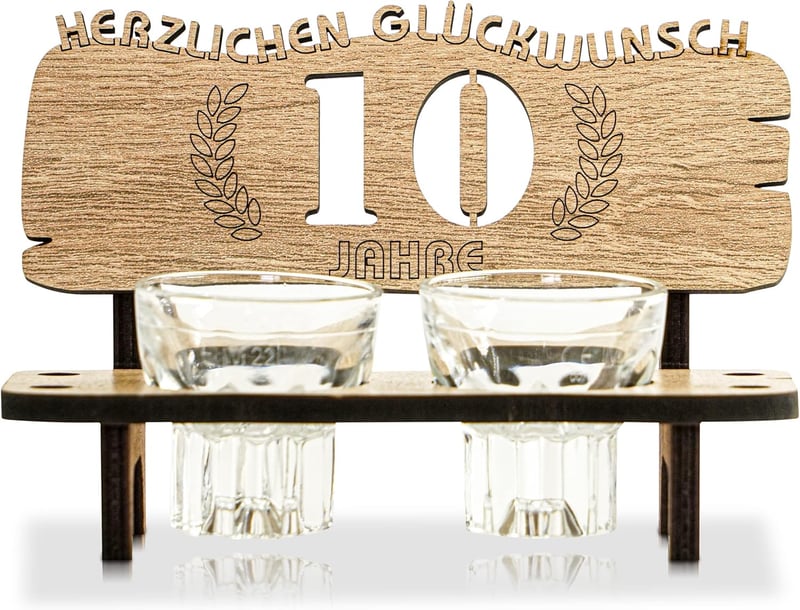 Jubiläumsgeschenk: Schnapsbank mit 2 Gläsern - 10 Jahre