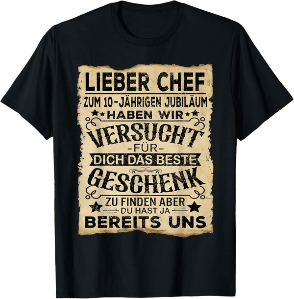 10 Jahre Dienstjubiläum T-Shirt für Chef