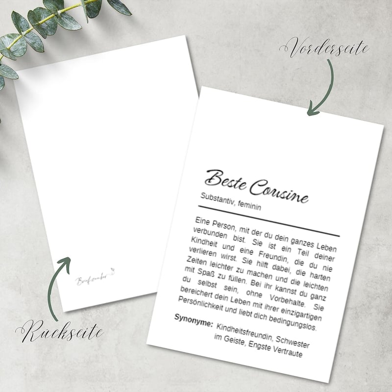 Geschenk für die Cousine: A6 Definitionskarte mit Kraftpapierumschlag