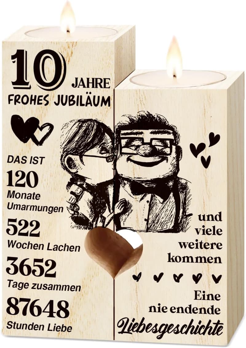 10. Hochzeitstag: Holzkerzenständer für Paare und Deko zur Rosenhochzeit