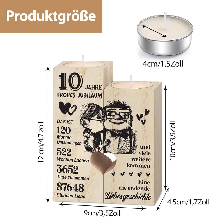 10. Hochzeitstag: Holzkerzenständer für Paare und Deko zur Rosenhochzeit