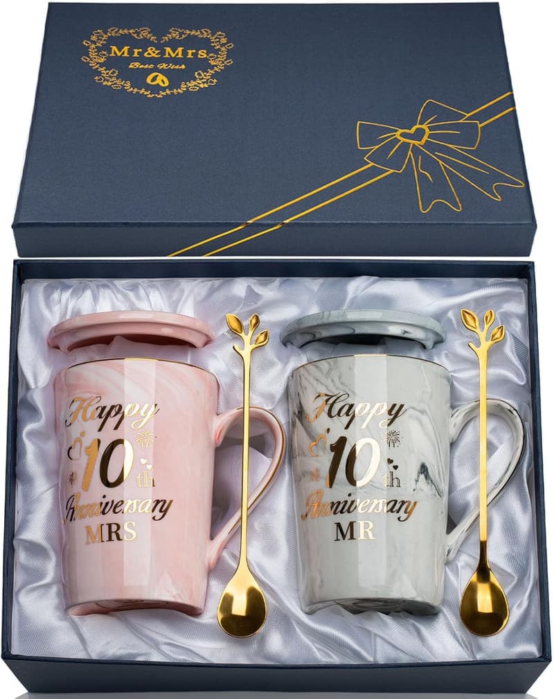 10. Hochzeitstag Keramiktassen-Set für Paare, Mr & Mrs, 14 Oz