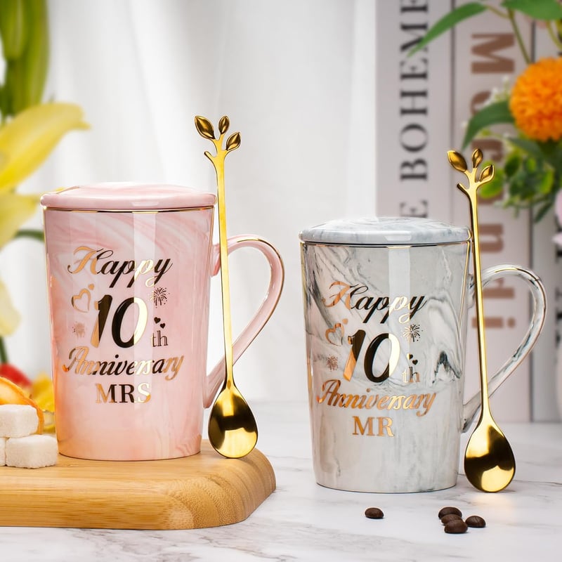 10. Hochzeitstag Keramiktassen-Set für Paare, Mr & Mrs, 14 Oz