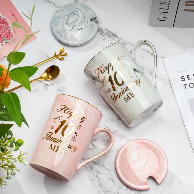 10. Hochzeitstag Keramiktassen-Set für Paare, Mr & Mrs, 14 Oz