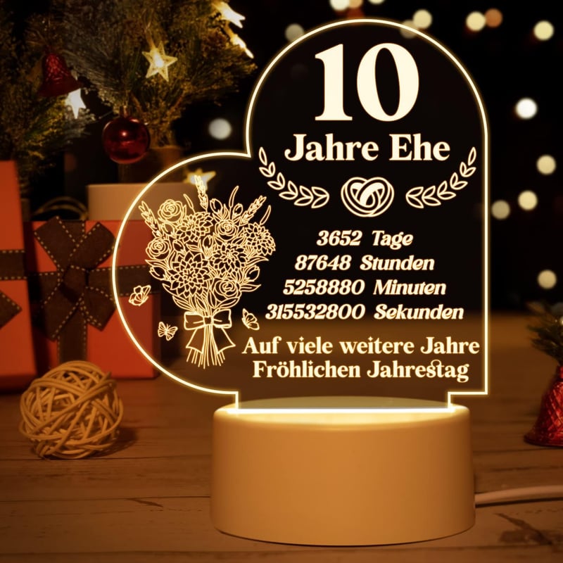 10. Hochzeitstag - Personalisierte Acryl-Nachtlampe für Paare
