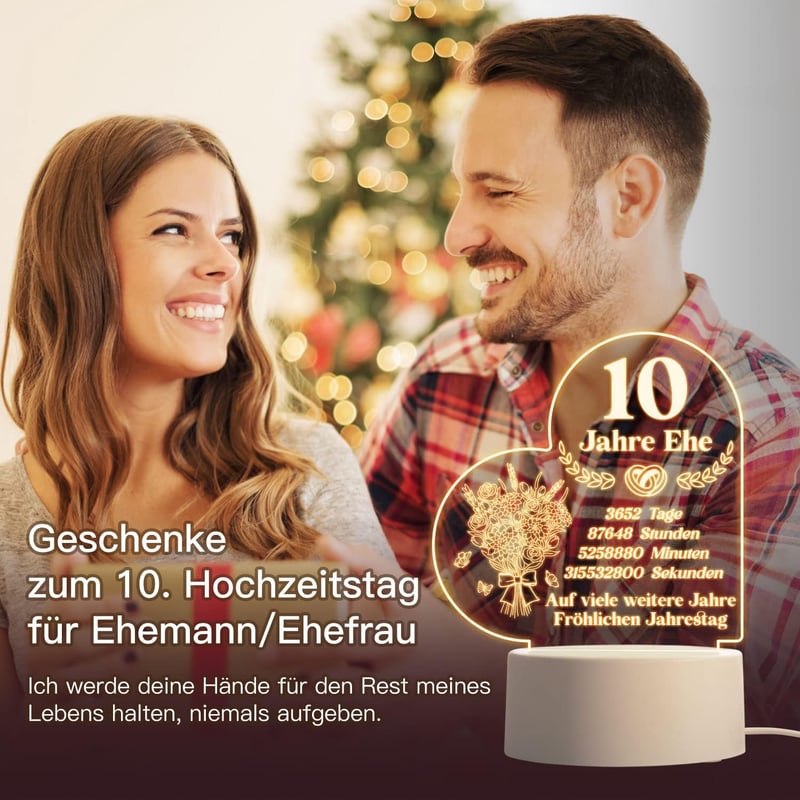 10. Hochzeitstag - Personalisierte Acryl-Nachtlampe für Paare