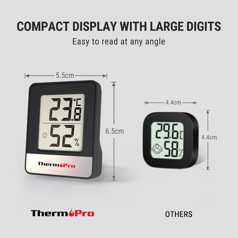 ThermoPro TP49B digitales Mini Thermo-Hygrometer mit Smiley-Indikator