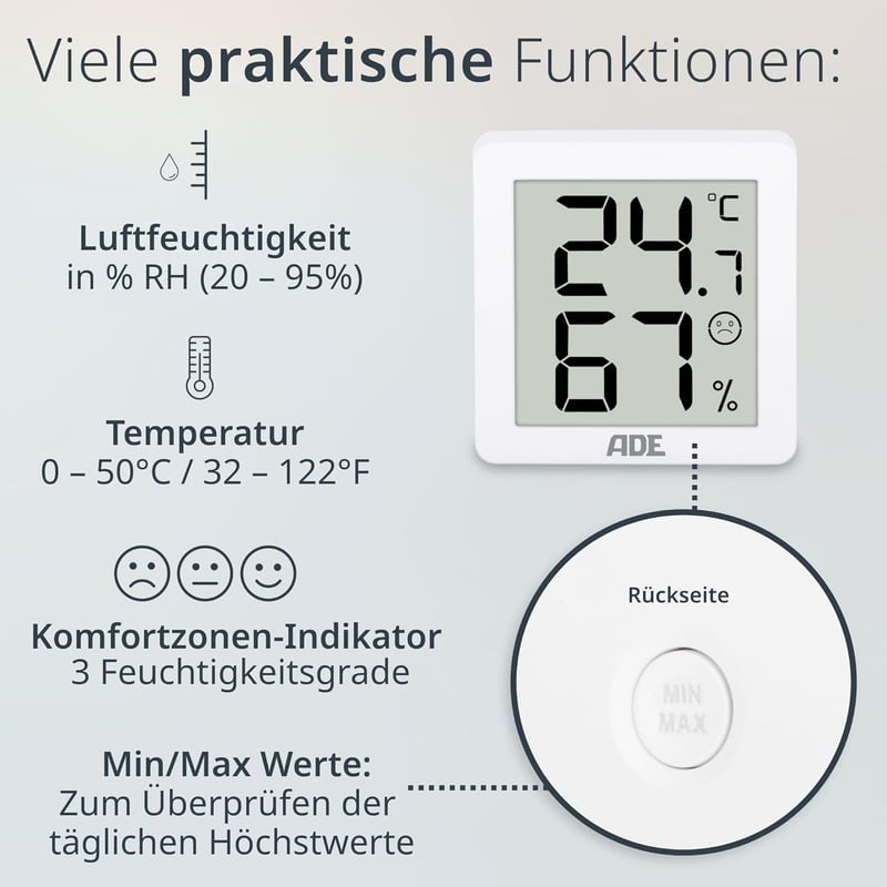Digitales Hygrometer 3er Set mit Temperaturanzeige und Komfortzonenindikator