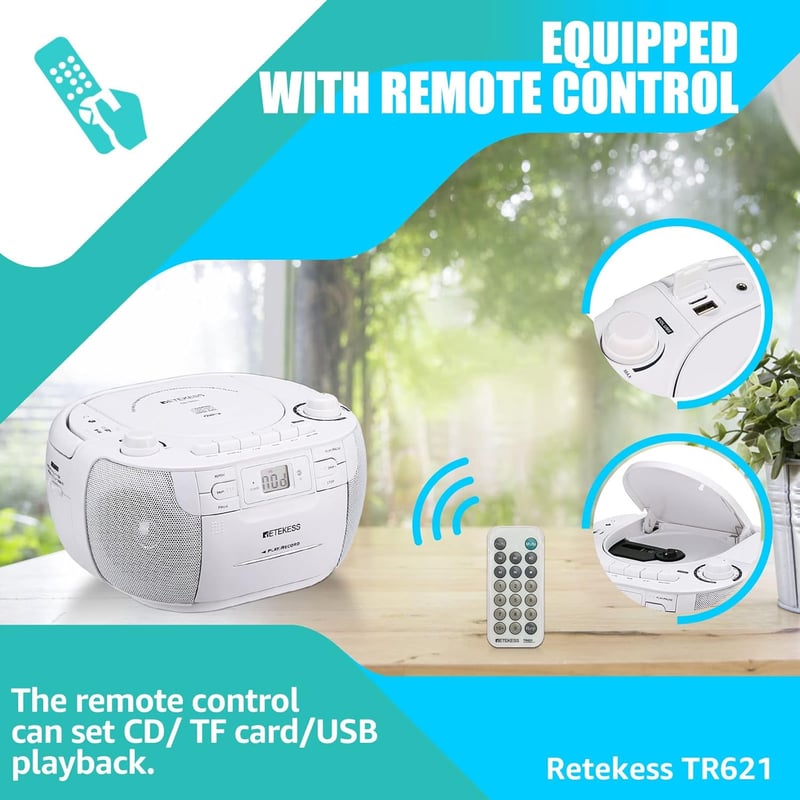 Retekess TR621 Tragbares CD-Radio mit Kassettenspieler und FM/AM