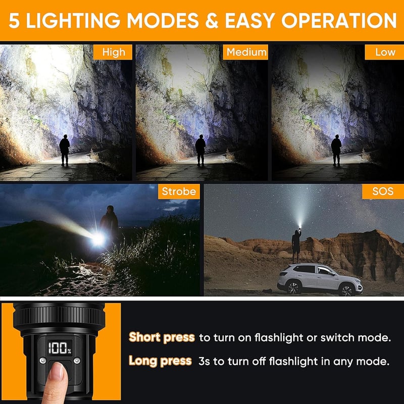 Extrem helle LED Taschenlampe 20W, 990000 Lumen, wasserdicht, 5 Modi