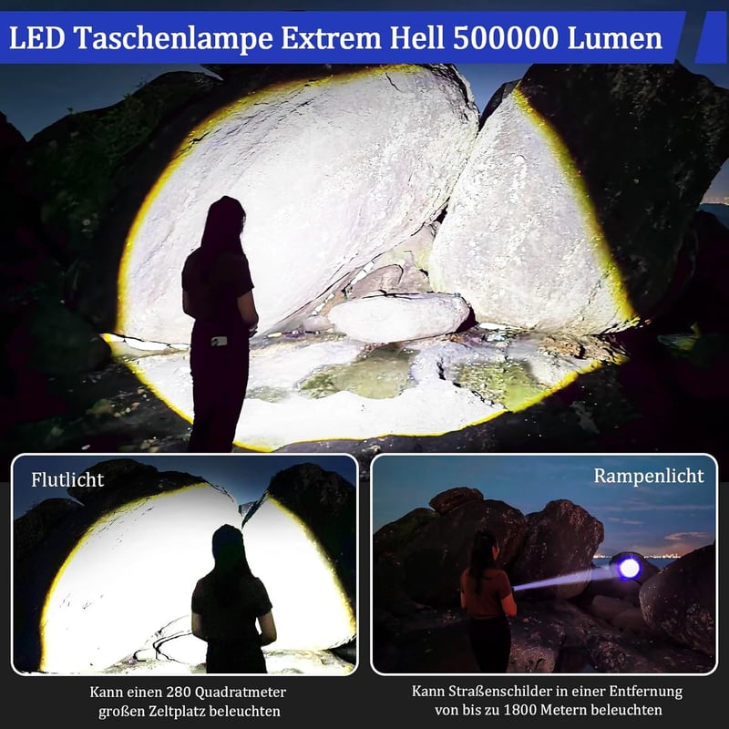 Aufladbare Taktische LED Taschenlampe 500000 Lumen für Camping