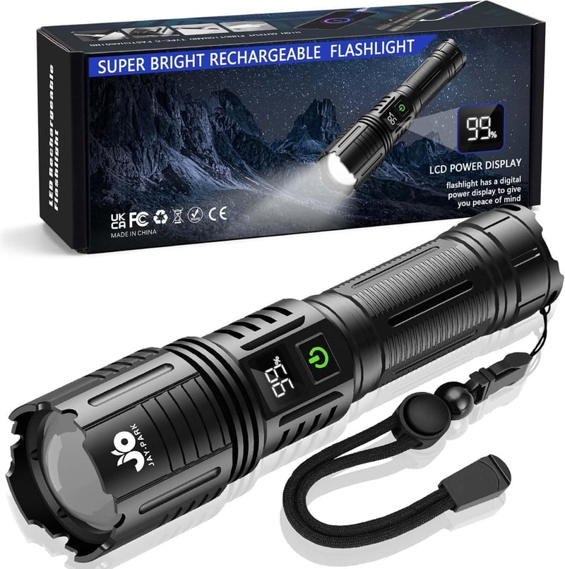LED Taschenlampe 500000 Lumen, aufladbar, 5 Lichtmodi, IP67 wasserdicht