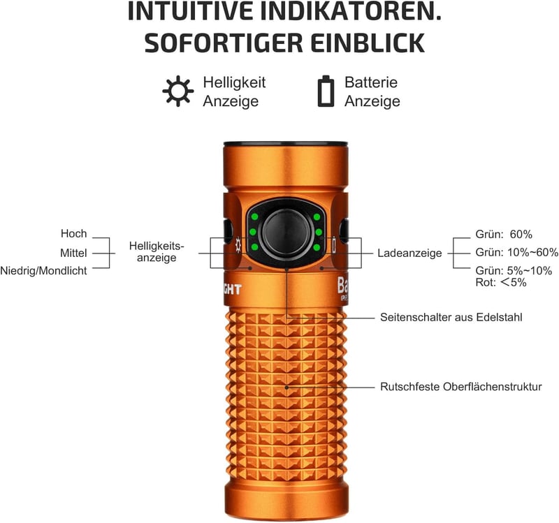 OLIGHT Baton 4 Wiederaufladbare Mini LED Taschenlampe 1300 Lumen