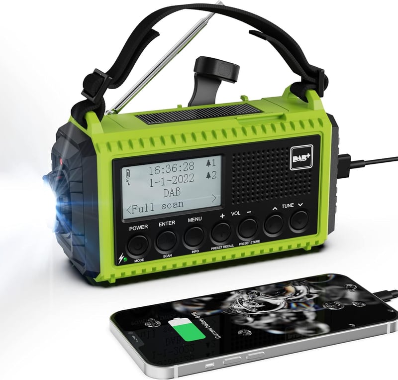 Wiederaufladbares DAB Baustellenradio mit 5000mAh Akku und SOS-Alarm